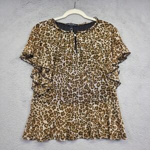 A Love Story Top Womens L Brown Animal Print Micromesh Leopard Y2K Festival Rave